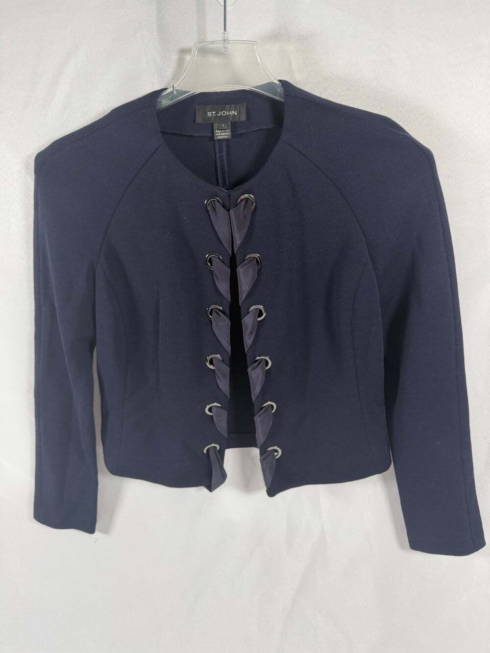 St John Navy Blue Navy Blue Collarless Sweater Wool Blend Size 4